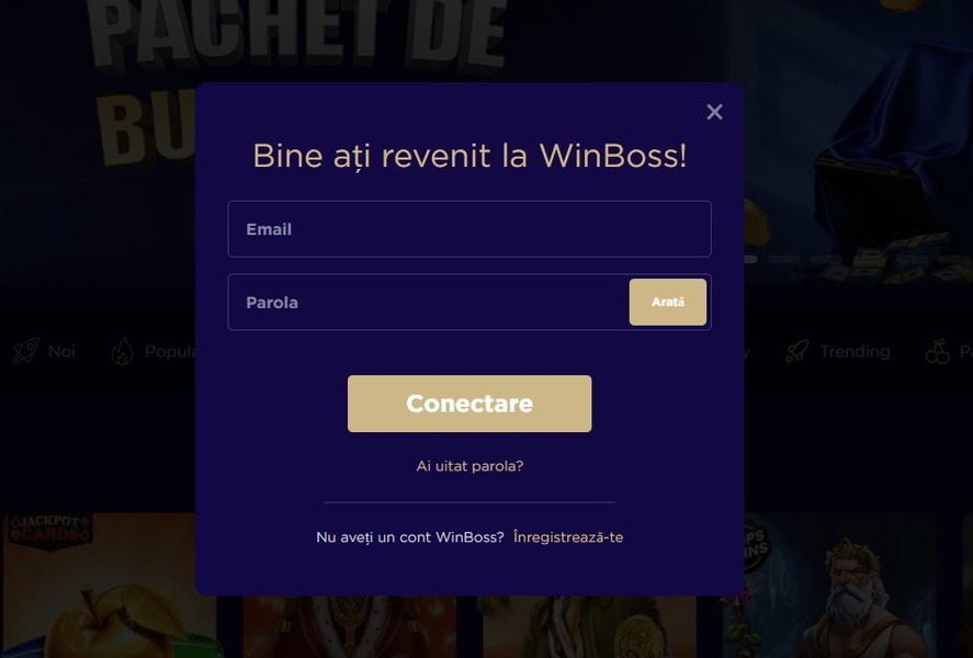 Formular de conectare la contul de cazinou WinBoss 